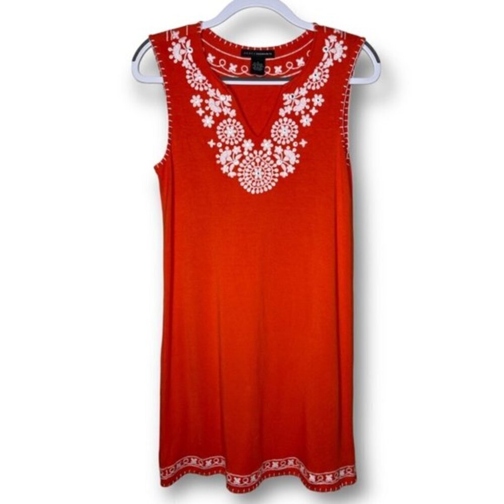 Grace Elements Small Orange White Embroidered Floral Sleeveless Shift Dress